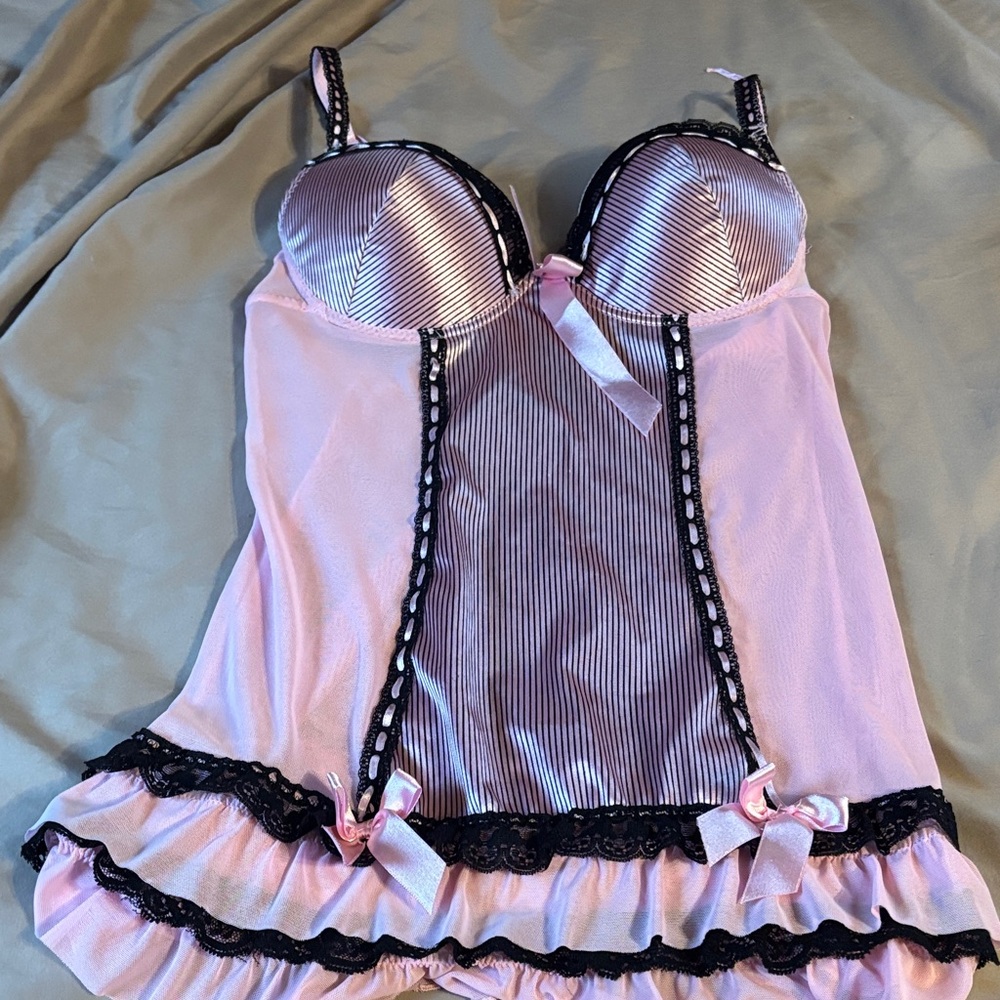 Native Pink and Black Lace Chemise